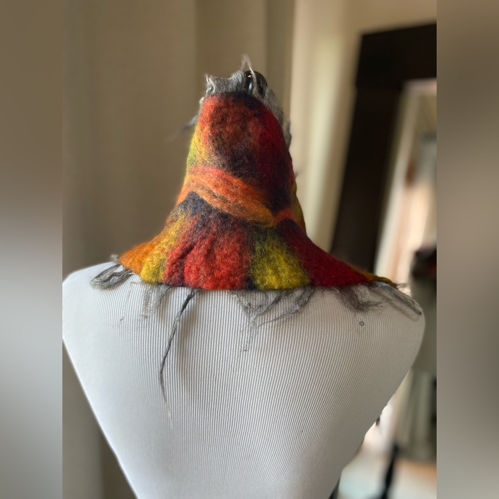 One-of-a-Kind Multi Colored Merino Wool & Mulberry Silk Scarf – Edgy & Artsy 🌈 - Picture 3 of 7